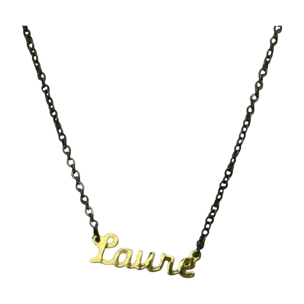 Vintage Two Tone Script Laure Name Necklace Gold Tone Gunmetal - Picture 3 of 6